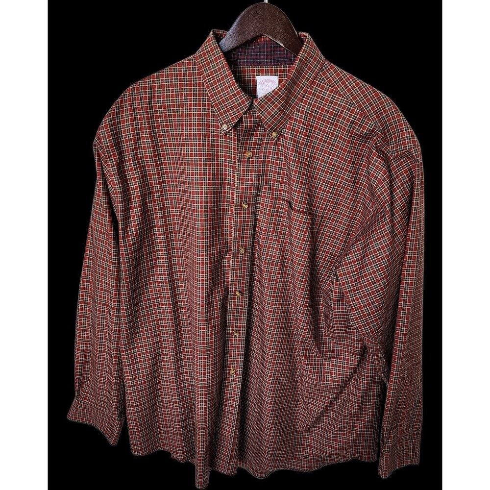 Brooks Brothers Men’s XL Button Down Shirt Red Plaid Regular Fit Non-Iron Cotton